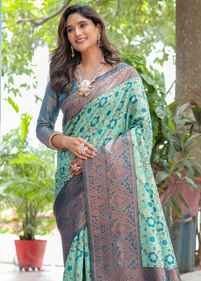 Sea Green Banarasi Silk Saree With Blouse Piece