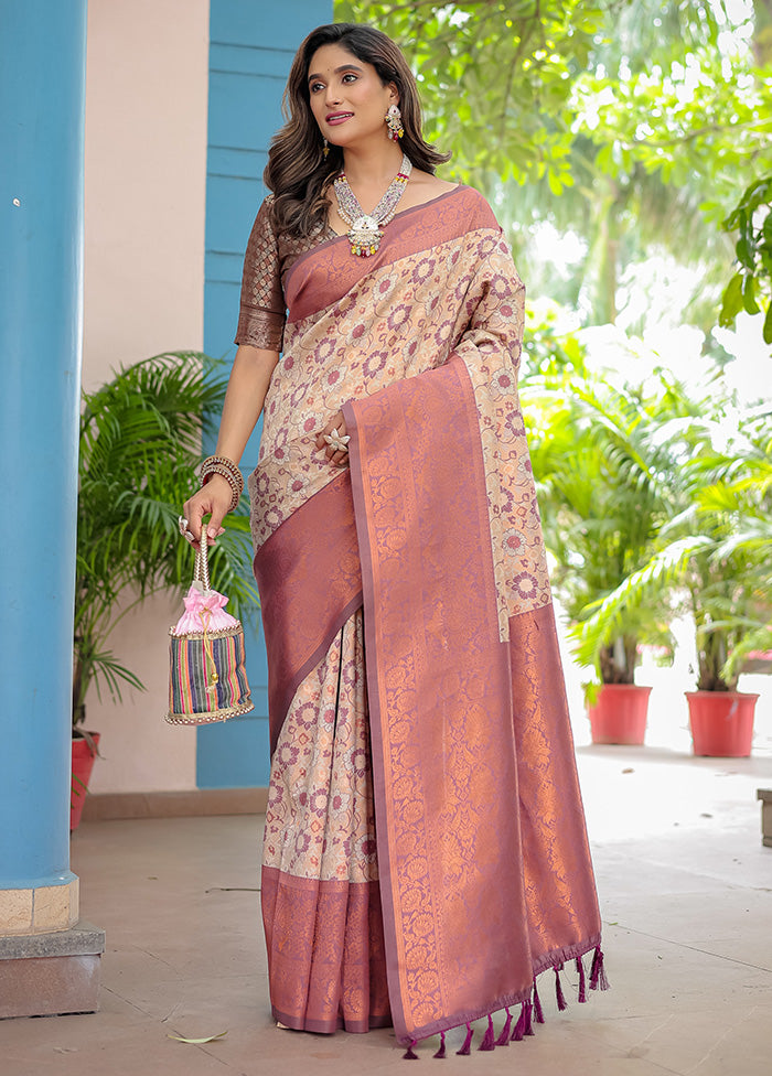 Cream Banarasi Silk Saree With Blouse Piece