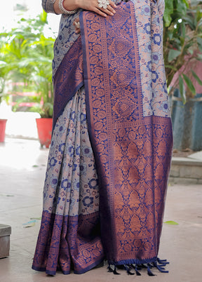 Grey Banarasi Silk Saree With Blouse Piece