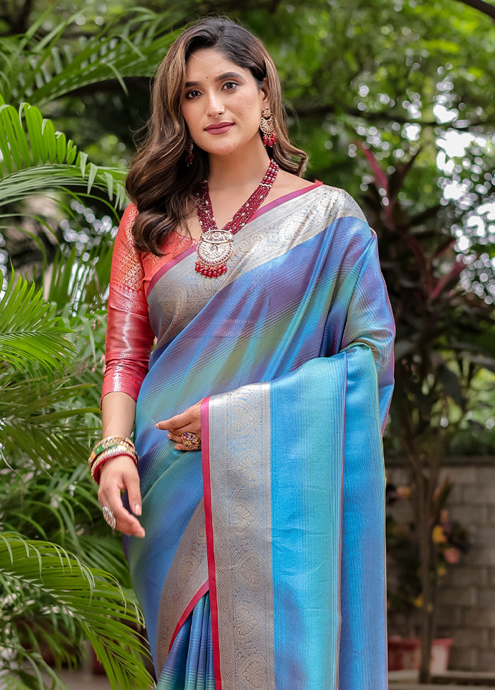 Blue Banarasi Silk Saree With Blouse Piece