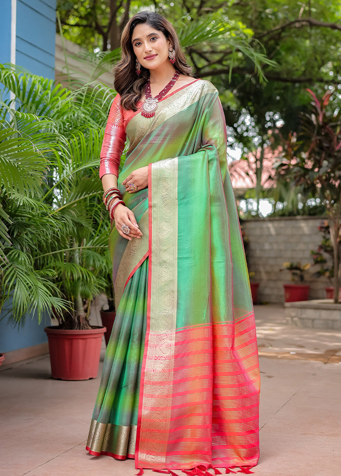 Green Banarasi Silk Saree With Blouse Piece