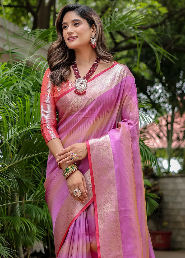 Purple Banarasi Silk Saree With Blouse Piece