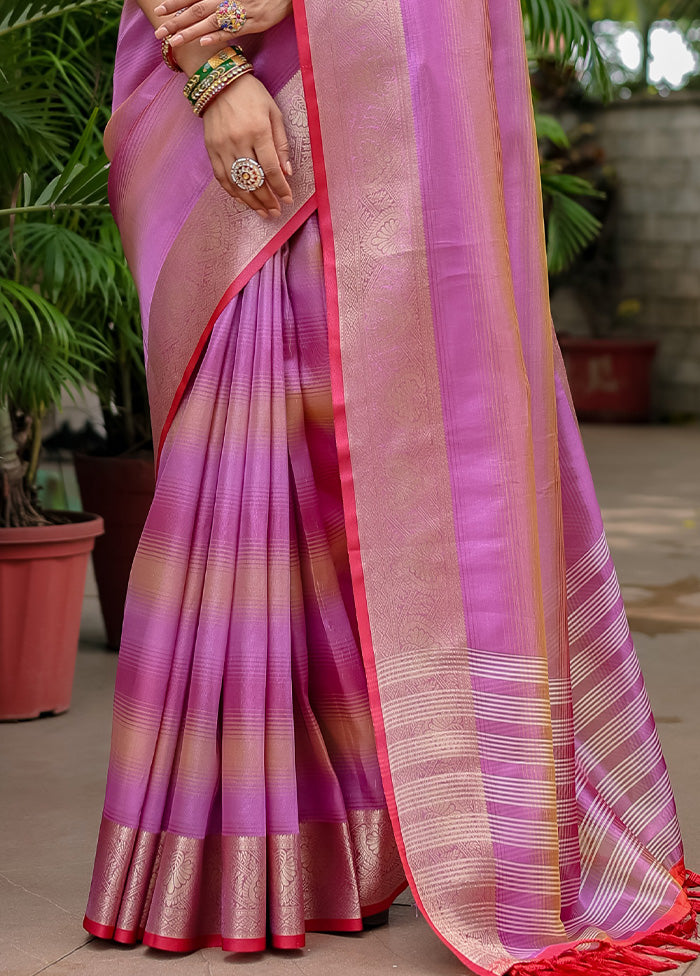 Purple Banarasi Silk Saree With Blouse Piece