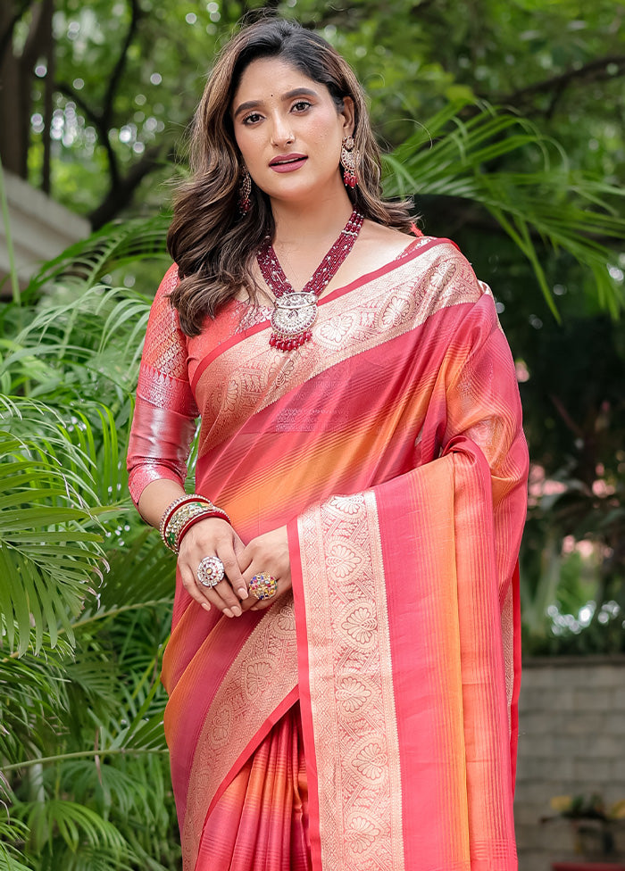 Orange Banarasi Silk Saree With Blouse Piece