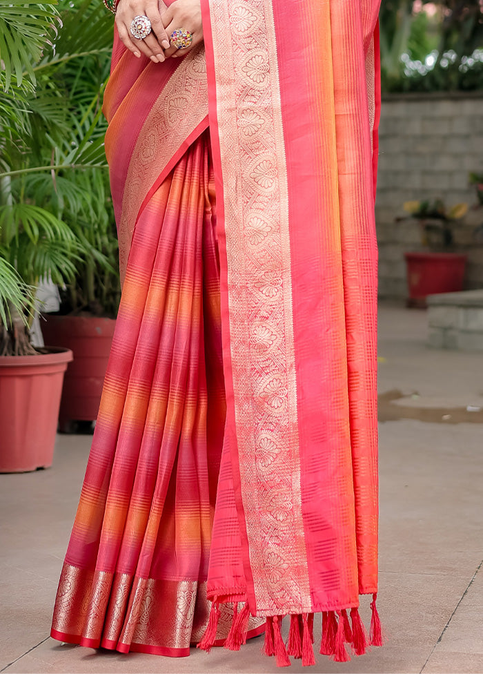 Pink Banarasi Silk Saree With Blouse Piece