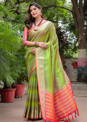 Mehendi Banarasi Silk Saree With Blouse Piece