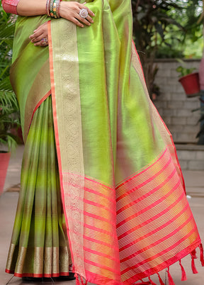 Mehendi Banarasi Silk Saree With Blouse Piece