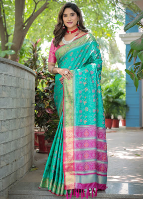 Sea Green Spun Silk Saree With Blouse Piece