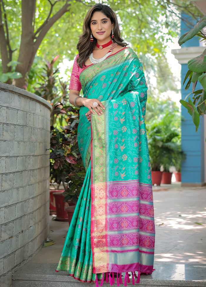 Sea Green Spun Silk Saree With Blouse Piece