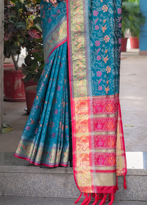 Teal Spun Silk Saree With Blouse Piece