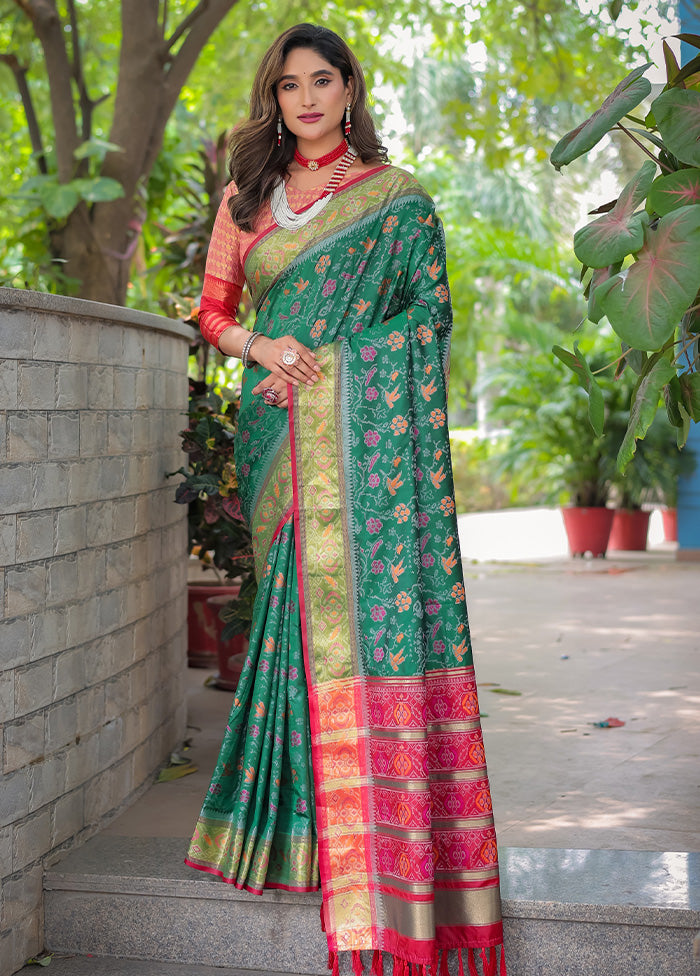 Green Spun Silk Saree With Blouse Piece