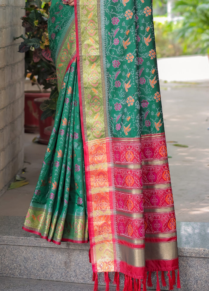 Green Spun Silk Saree With Blouse Piece