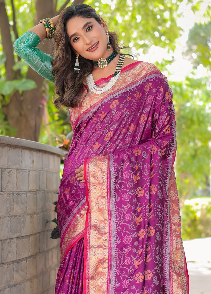 Purple Spun Silk Saree With Blouse Piece