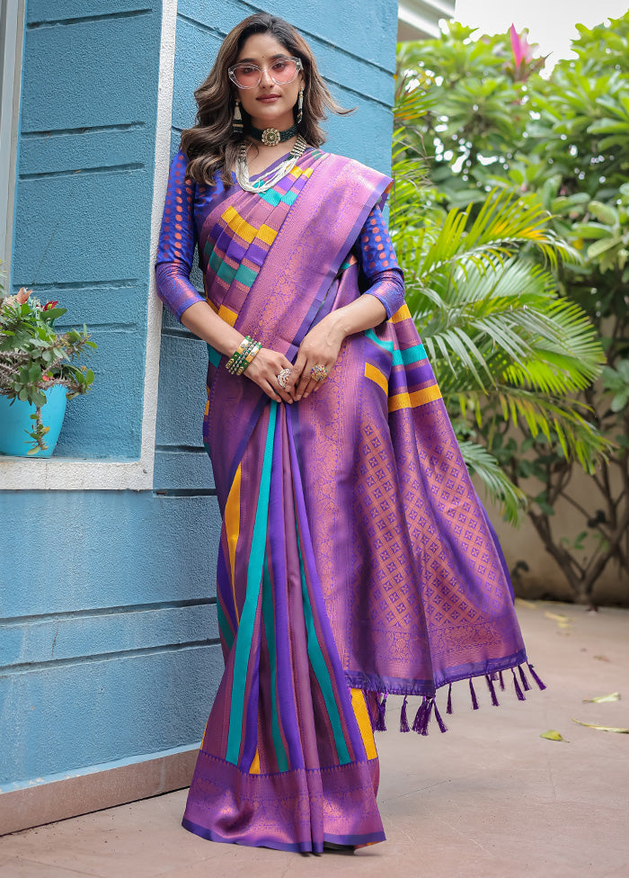 Purple Kanjivaram Silk Saree With Blouse Piece