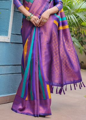 Purple Kanjivaram Silk Saree With Blouse Piece