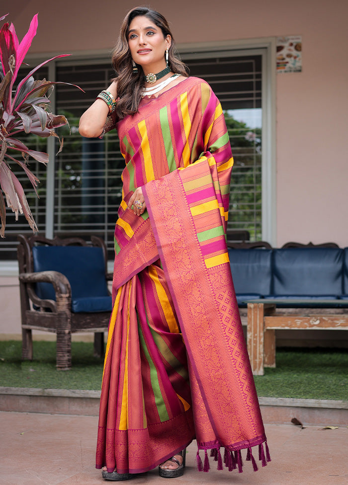 Maroon Kanjivaram Silk Saree With Blouse Piece