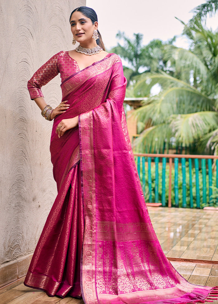 Pink Kanjivaram Silk Saree With Blouse Piece