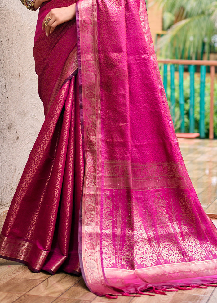 Pink Kanjivaram Silk Saree With Blouse Piece