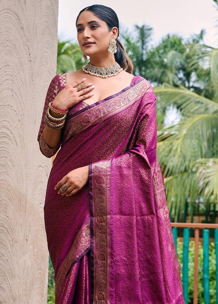 Wine Kanjivaram Silk Saree With Blouse Piece