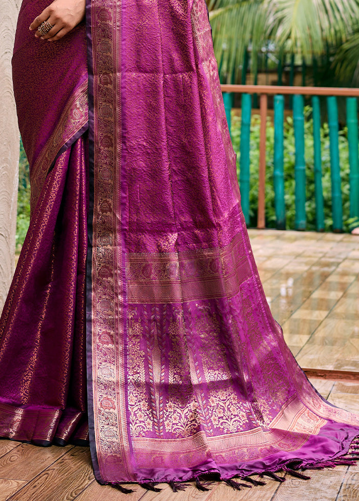 Wine Kanjivaram Silk Saree With Blouse Piece