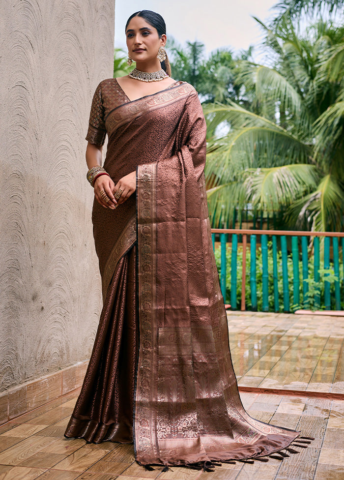 Brown Kanjivaram Silk Saree With Blouse Piece