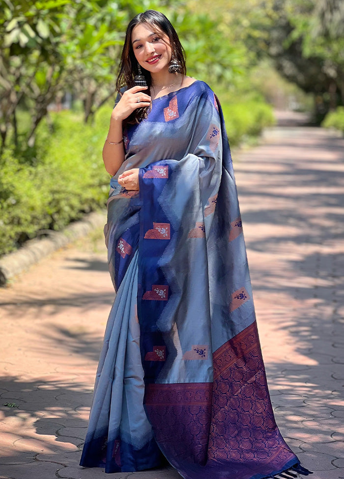 Grey Banarasi Silk Saree With Blouse Piece