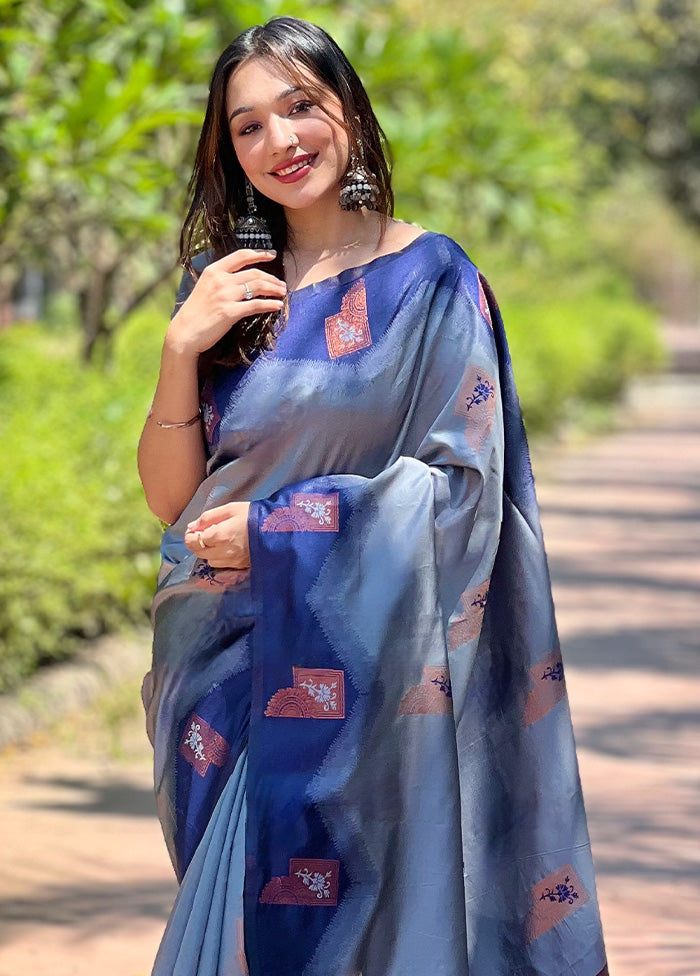 Grey Banarasi Silk Saree With Blouse Piece