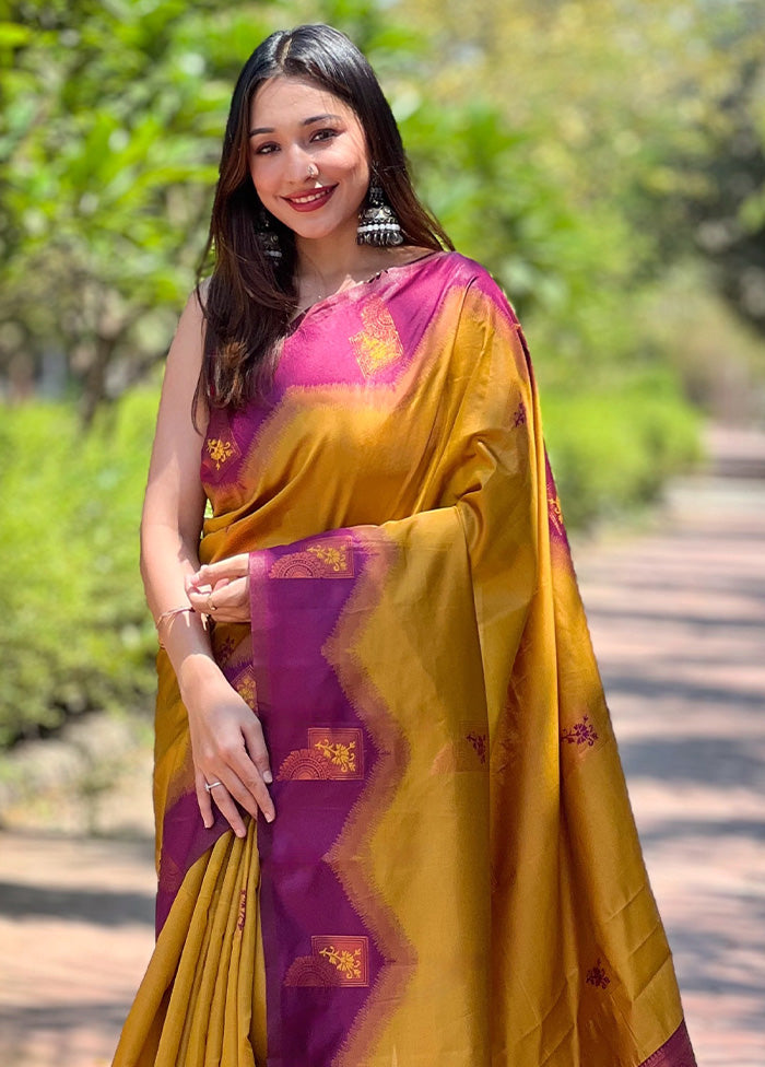 Mustard Banarasi Silk Saree With Blouse Piece