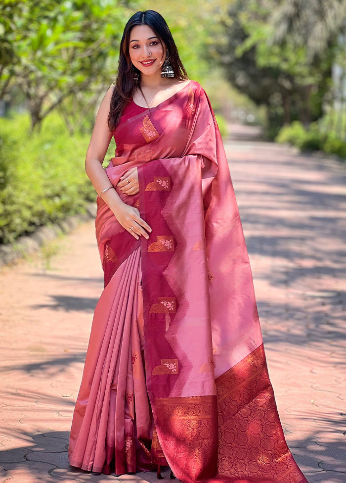 Peach Banarasi Silk Saree With Blouse Piece