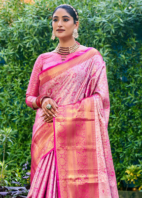 Pink Banarasi Silk Saree With Blouse Piece