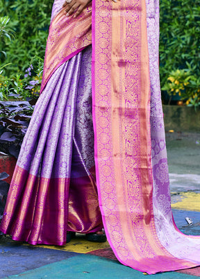 Purple Banarasi Silk Saree With Blouse Piece