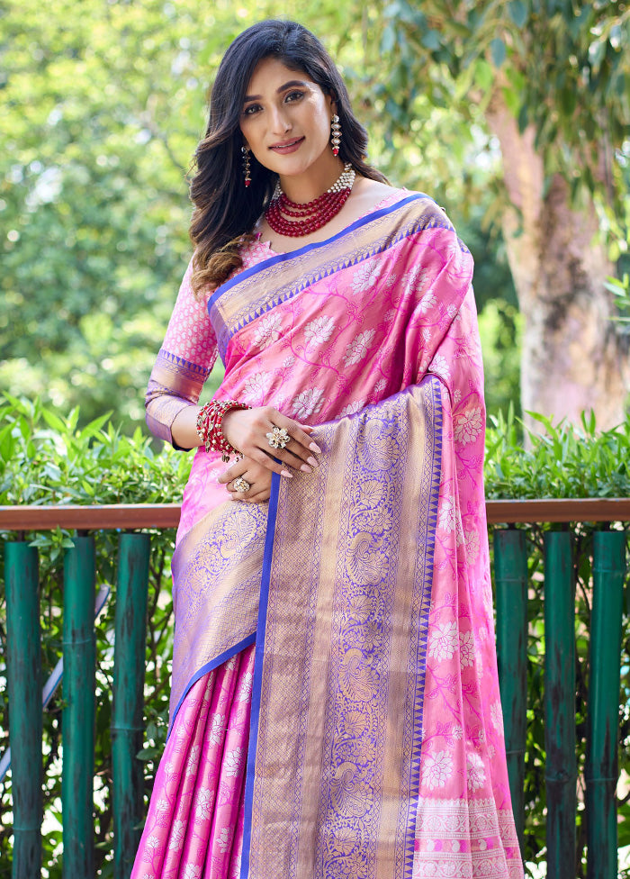 Pink Banarasi Silk Saree With Blouse Piece