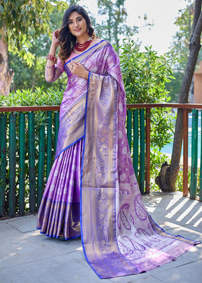 Purple Banarasi Silk Saree With Blouse Piece