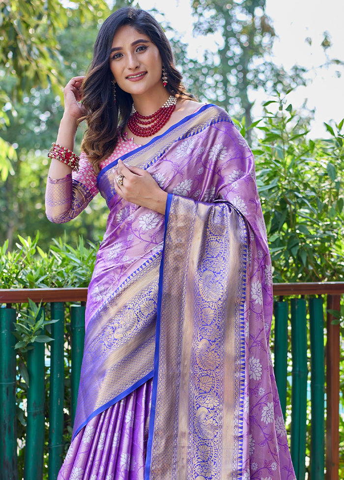 Purple Banarasi Silk Saree With Blouse Piece