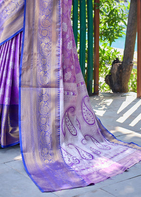 Purple Banarasi Silk Saree With Blouse Piece