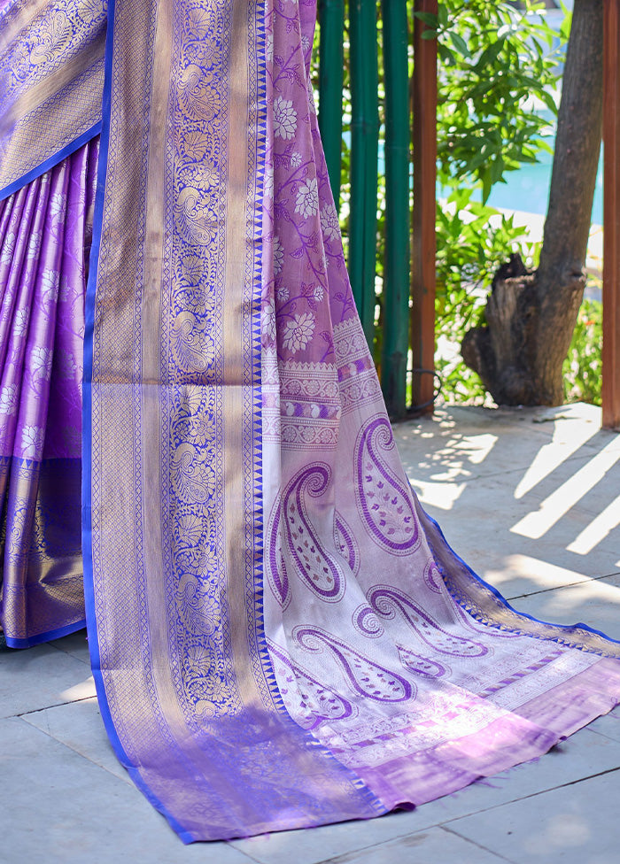 Purple Banarasi Silk Saree With Blouse Piece