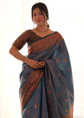 Blue Kanjivaram Silk Saree With Blouse Piece