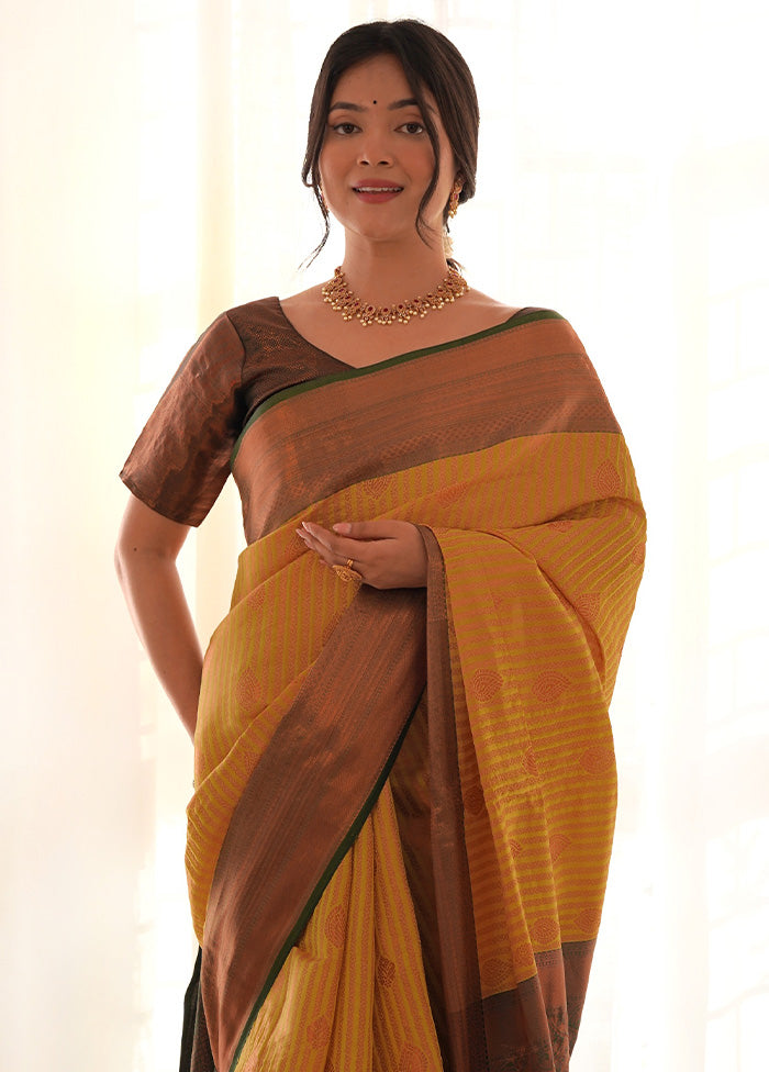 Mustard Kanjivaram Silk Saree With Blouse Piece