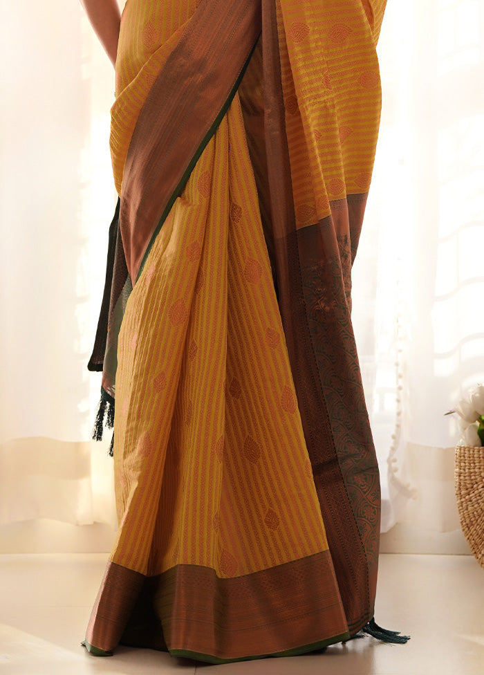 Mustard Kanjivaram Silk Saree With Blouse Piece