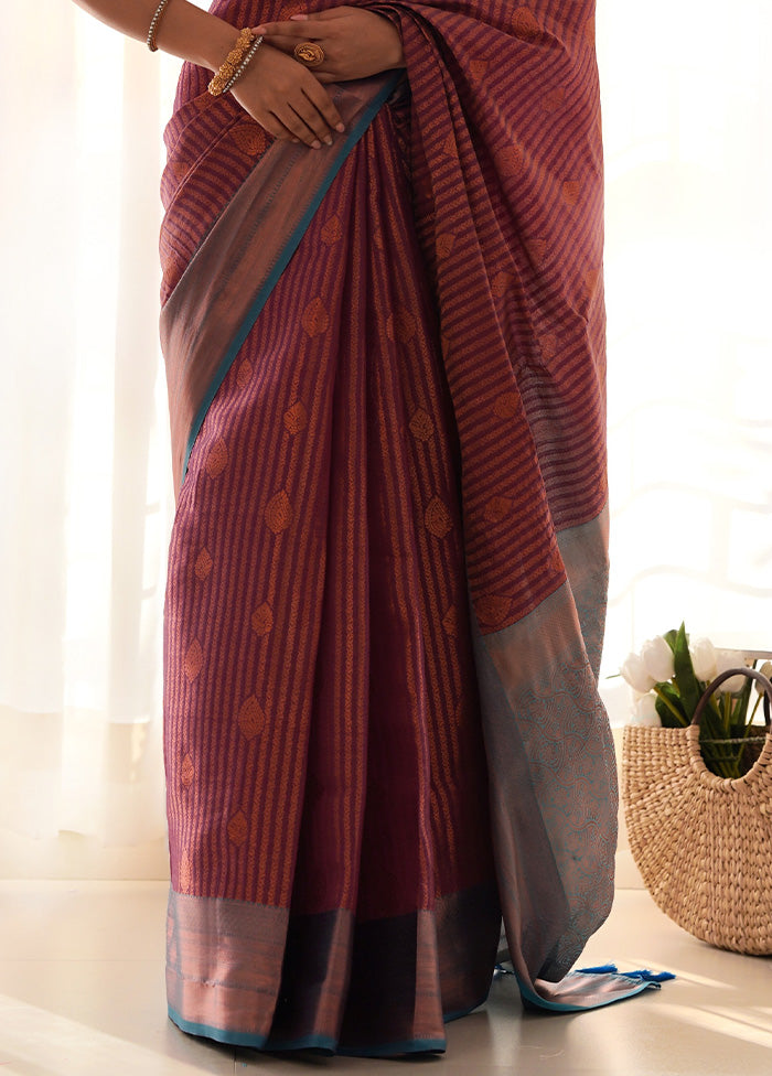 Wine Kanjivaram Silk Saree With Blouse Piece