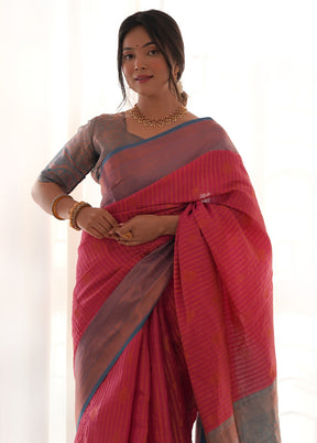 Pink Kanjivaram Silk Saree With Blouse Piece