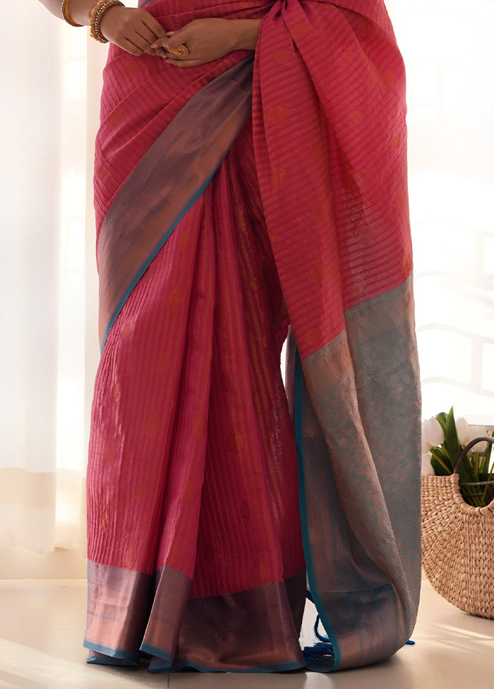 Pink Kanjivaram Silk Saree With Blouse Piece