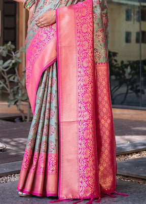 Green Spun Silk Saree With Blouse Piece