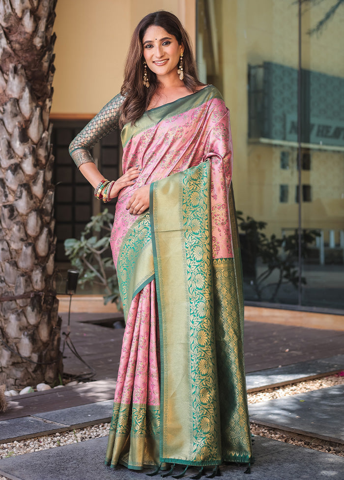 Baby Pink Spun Silk Saree With Blouse Piece