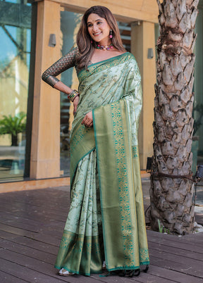 Pista Green Spun Silk Saree With Blouse Piece