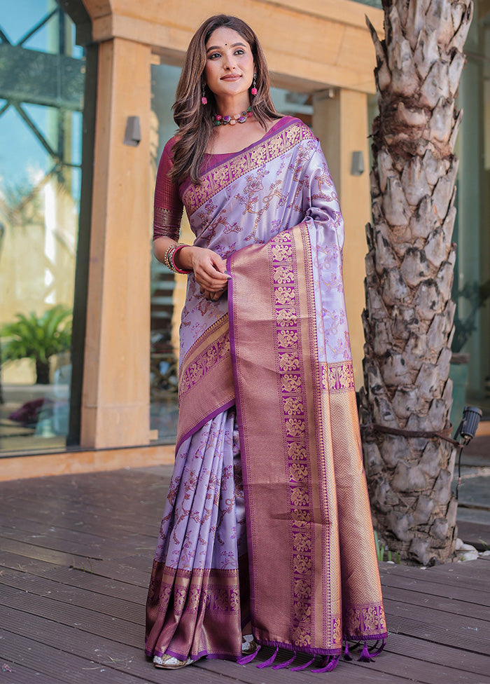 Light Purple Spun Silk Saree With Blouse Piece