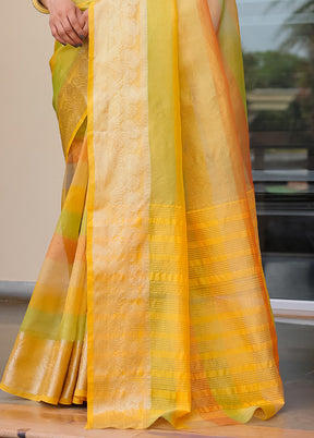 Yellow Banarasi Silk Saree With Blouse Piece