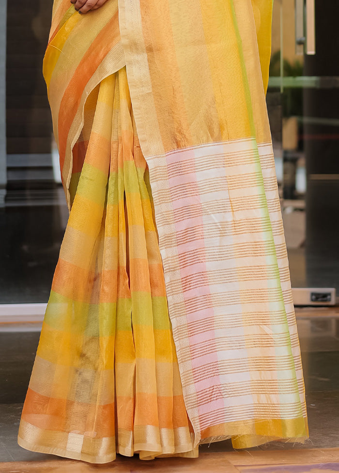 Yellow Banarasi Silk Saree With Blouse Piece