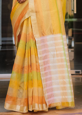 Yellow Banarasi Silk Saree With Blouse Piece