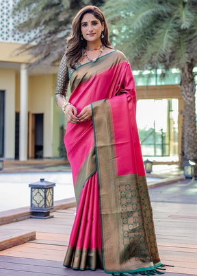 Pink Kanjivaram Silk Saree With Blouse Piece